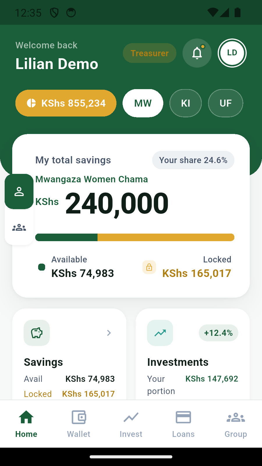 ChamaClub group overview screen